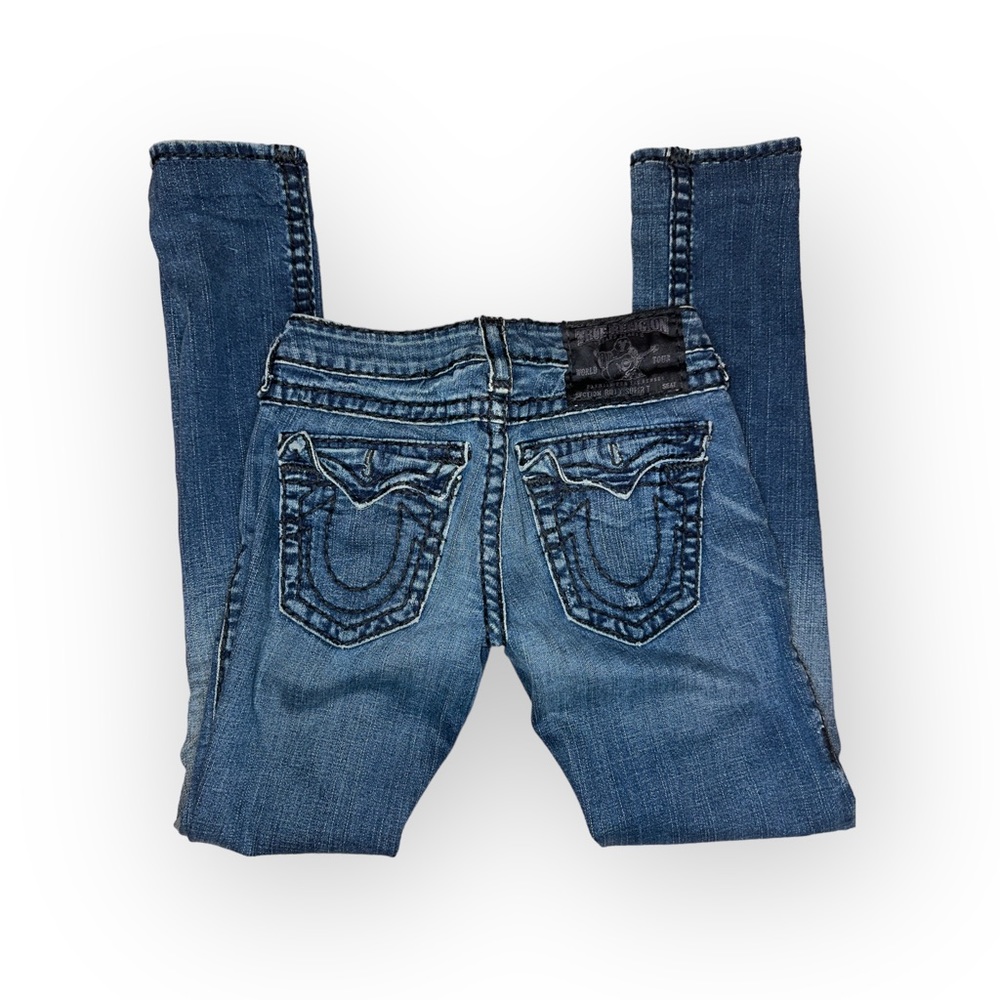 True Religion Jeans Distressed Frayed Julie Super T 27 Dark Wash